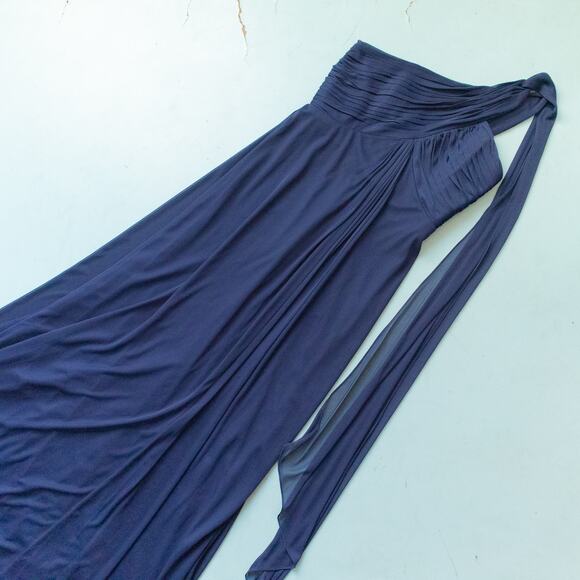 Alex Evenings Blue One Shoulder Draped Empire Waist Chiffon Formal Dress Size 10 - Picture 3 of 9